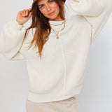White Ribbed Knit Sweater