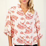 Raspberry Embroidered Button Down Blouse