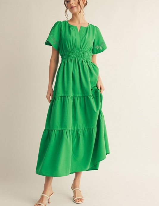 Kelly Green Embroidered Puff Sleeve Maxi Dress Kelly Green Embroidered Puff Sleeve Maxi Dress