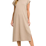 Round Neck Short Sleeve Midi Dress – Ash Mocha