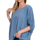 Woven Oversized Boxy Top – Dusty Blue