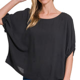 Woven Oversized Boxy Top – Black