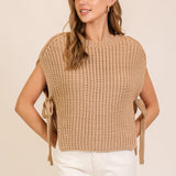 Taupe Tie-Side Textured Knit Top