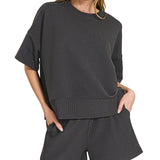 Ribbed Knit Tee & Shorts Set – Black