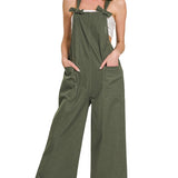 Woven Knot Strap Overalls – Dark Olive