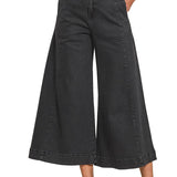 High Rise Cropped Gaucho Denim – Black