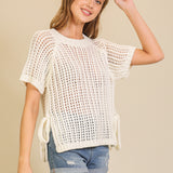 Ivory Tie-Side Open-Knit Sweater