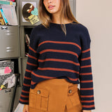 Striped Knit Sweater – Navy & Brown
