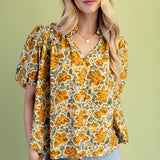 Floral Puff Sleeve Button Top