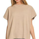 Viscose Mock Neck Short Sleeve Boxy Sweater – Light Mocha