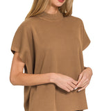 Viscose Mock Neck Short Sleeve Boxy Sweater – Deep Camel