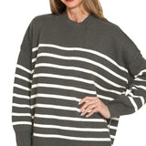 Exposed Seam Striped Oversized Sweater – Charcoal