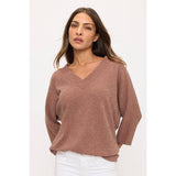 Wide V-Neck Banded Bottom Dolman Sweater