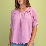 Mauve Textured Scallop Hem Blouse