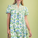 Floral Print Ruffle Collar V-Neck Mini Dress with Smocked Yoke