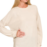 Double Knit Round Neck Long Sleeve Top – Sand Beige