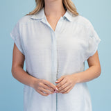 Baby Blue Lightweight Covered Placket Button Down Top