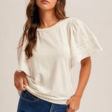 Gathered Wing Sleeve Cotton Tee – Ivory