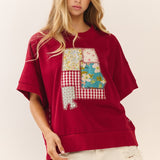 Patchwork Region Appliqué Oversized Sweatshirt Top