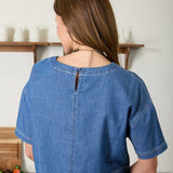 Denim Pleated Crop Top