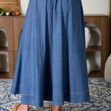 Chambray Pleated Midi Skirt