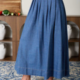 Chambray Pleated Midi Skirt
