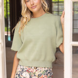 Olive Bubble Sleeve Knit Top