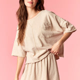 Oatmeal Beige Slub Cotton Skort Set