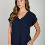 Navy Everyday Waffle Knit V-Neck Top