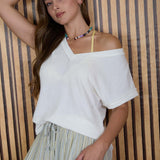 Cream Everyday Waffle Knit V-Neck Top