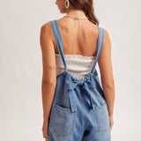 Bow Back Denim Overall Romper