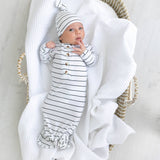 Newborn  Baby Gown and Hat Sets -Black Stripes