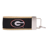 Georgia Bulldogs Collegiate Woven Ribbon Key Chain. University of Gerogia Key Fob. UGA Dawgs Gift. Brass Clasp and O-Ring.: Red