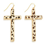 Animal Print Inlay Cross Drop Earrings