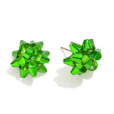 Metal Bow Stud Earrings – Green