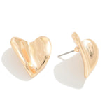 Gold Curved Metal Heart Earrings