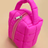 QUILTED PUFFY COSMETIC MAKEUP  POUCH CLUTCH BAG | 40P548: Fuchsia