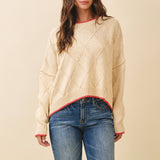 3339GK Diamond Knit Pullover Sweater: Light Heather Gray / Contemporary / M
