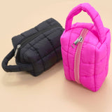 QUILTED PUFFY COSMETIC MAKEUP  POUCH CLUTCH BAG | 40P548: Fuchsia