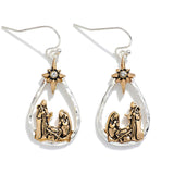 Metal Tone Nativity Scene Drop Earrings