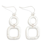 Silver Linked Hammered Metal Circle & Square Drop Earrings