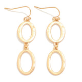 Linked Hammered Metal Hollow Oval Drop Earrings