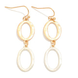Two-Tone Linked Hammered Metal Hollow Oval Drop Earrings