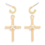 Twisted Metal Cross Post Drop Earrings with Crisscross Detail