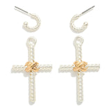 Two-Tone Twisted Metal Cross Post Drop Earrings with Crisscross Detail
