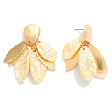 Layered Cream Marbled Petal Drop Earrings with Gold Accents