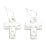 Hammered Metal Cross Drop Earrings