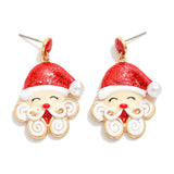 Enamel Santa Drop Earrings with Glitter & Pearls