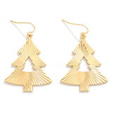 Textured Christmas Tree Drop Earrings – Gold Tone