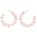 Chinoiserie Pink Beaded Hoop Earrings